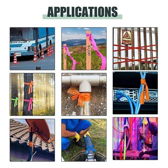 8 Pack Flagging Tape Non-Adhesive Plastic Ribbon Neon Marking Tape 1.2" x 1200 - Picture 11 of 11